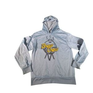 Boys Youth L Brew Crew Hoodie Blue Milwaukee Baseball Pullover Sweatshirt YL